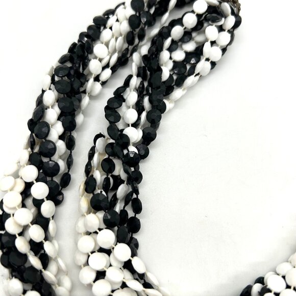 Vintage Multi-Strand Black White Necklace 1970s Acrylic Bead Torsade Statement - Picture 4 of 16